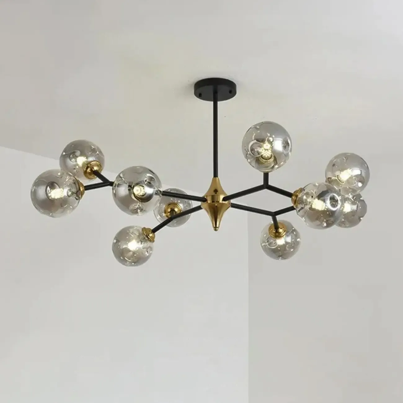Black Gold Glass Linear Modern Crystal Chandelier Image - 11