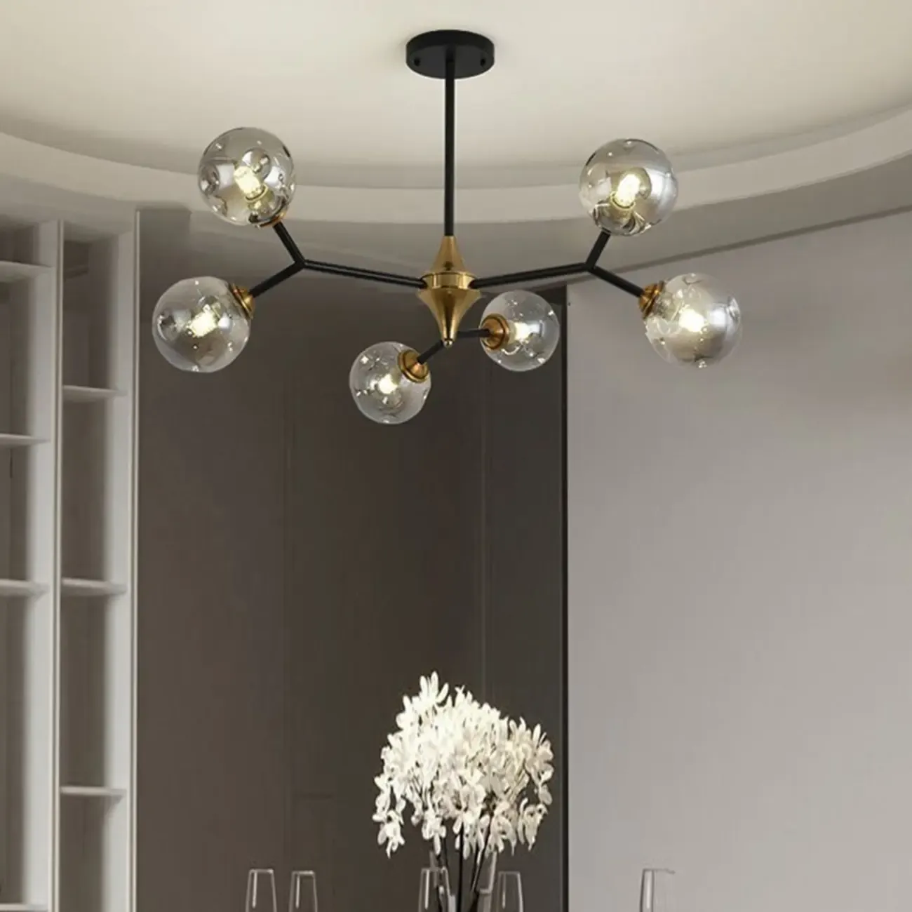 Black Gold Glass Linear Modern Crystal Chandelier Image - 4