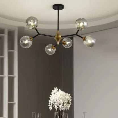 Black Gold Glass Linear Modern Crystal Chandelier Image - 4