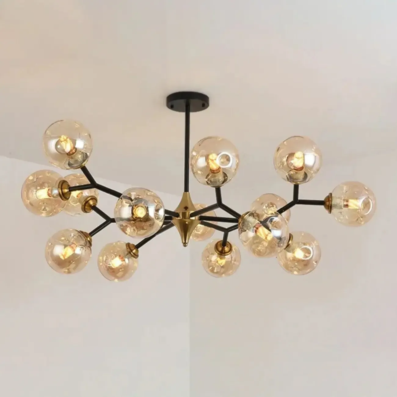 Black Gold Glass Linear Modern Crystal Chandelier Image - 12