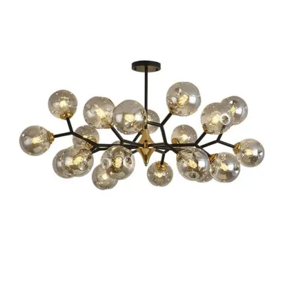 Black Gold Glass Linear Modern Crystal Chandelier Image - 16