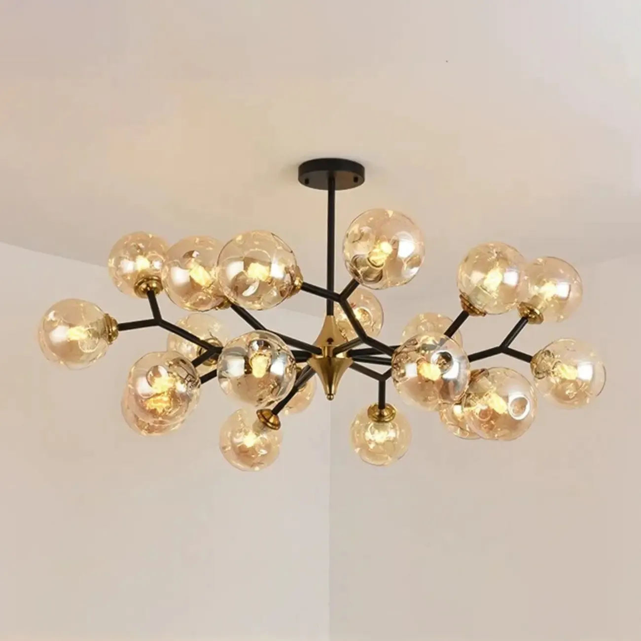Black Gold Glass Linear Modern Crystal Chandelier Image - 1