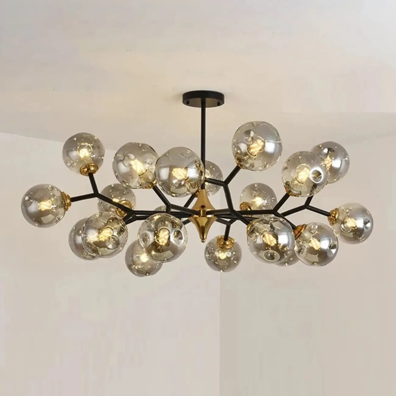 Black Gold Glass Linear Modern Crystal Chandelier Image - 7 | homeyfad