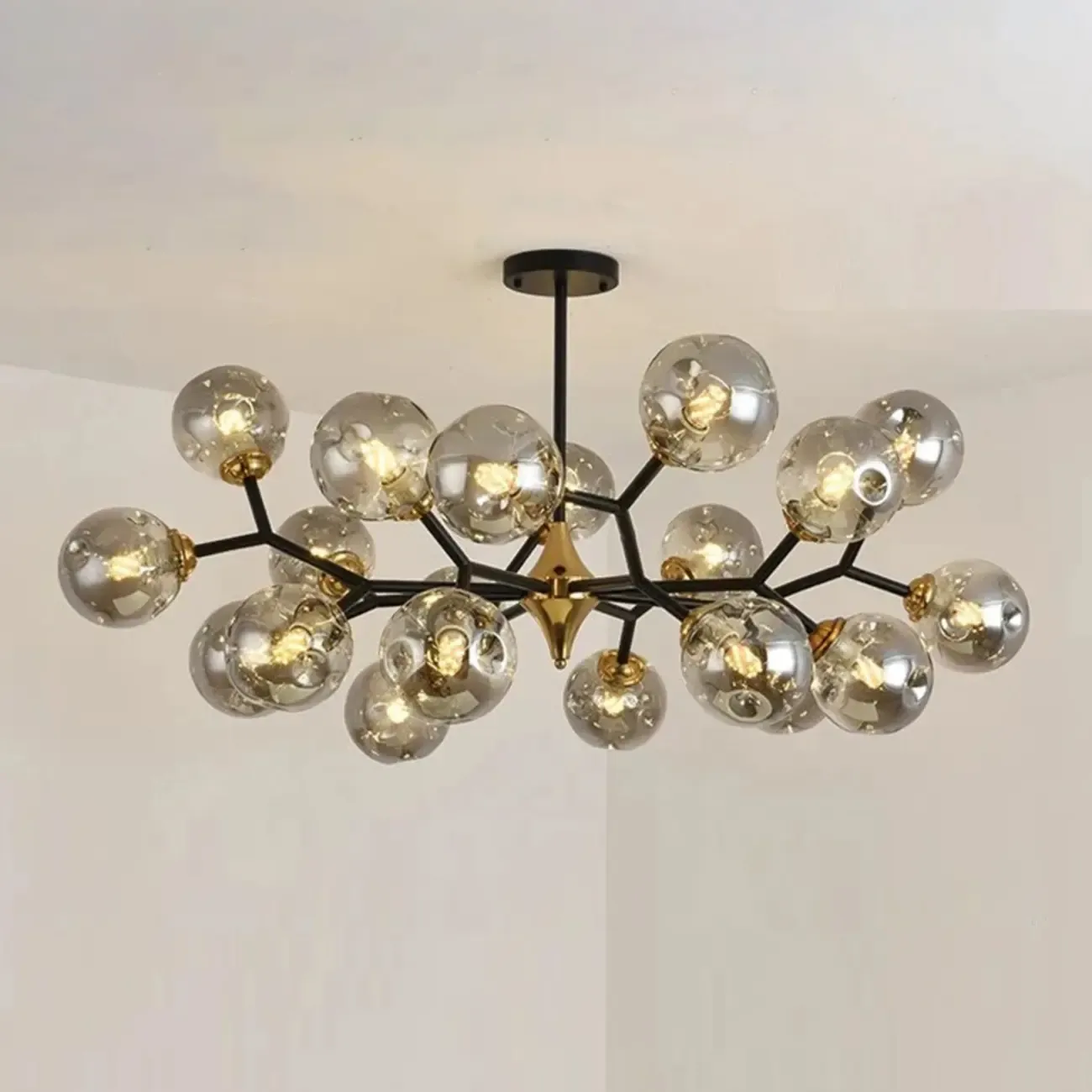 Black Gold Glass Linear Modern Crystal Chandelier Image - 7