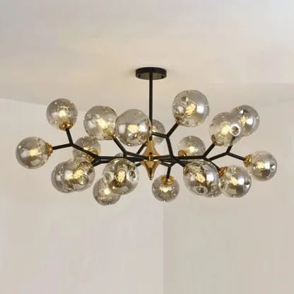 Black Gold Glass Linear Modern Crystal Chandelier Image - 7