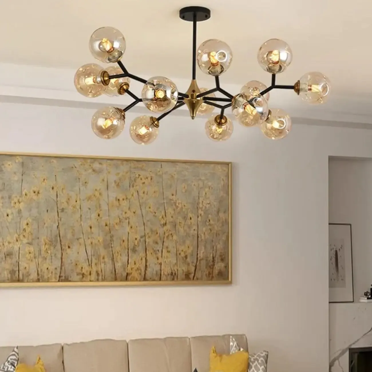 Black Gold Glass Linear Modern Crystal Chandelier Image - 3