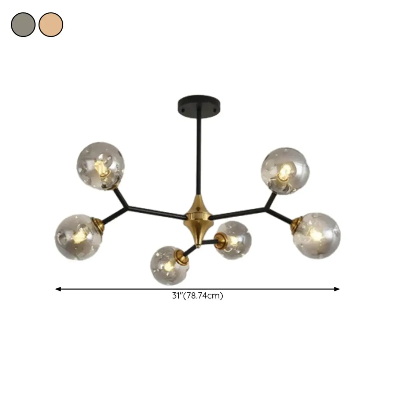 Black Gold Glass Linear Modern Crystal Chandelier #size