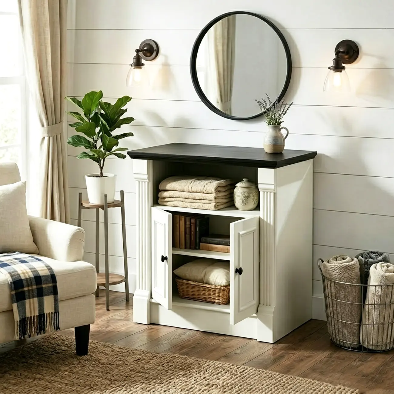 Modern Farmhouse 2-door Wooden End Table With Storage Image - 5 | homeyfad