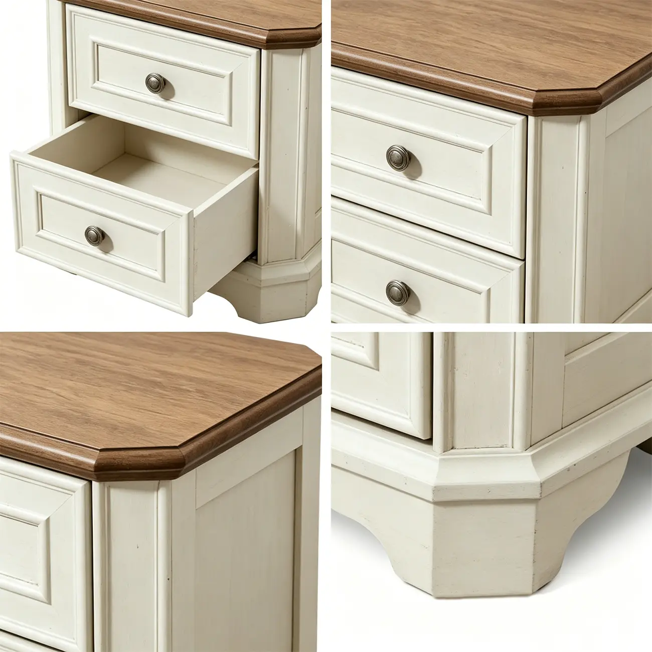 Traditional Farmhouse White End Table with 2 Drawers Image - 7 | homeyfad