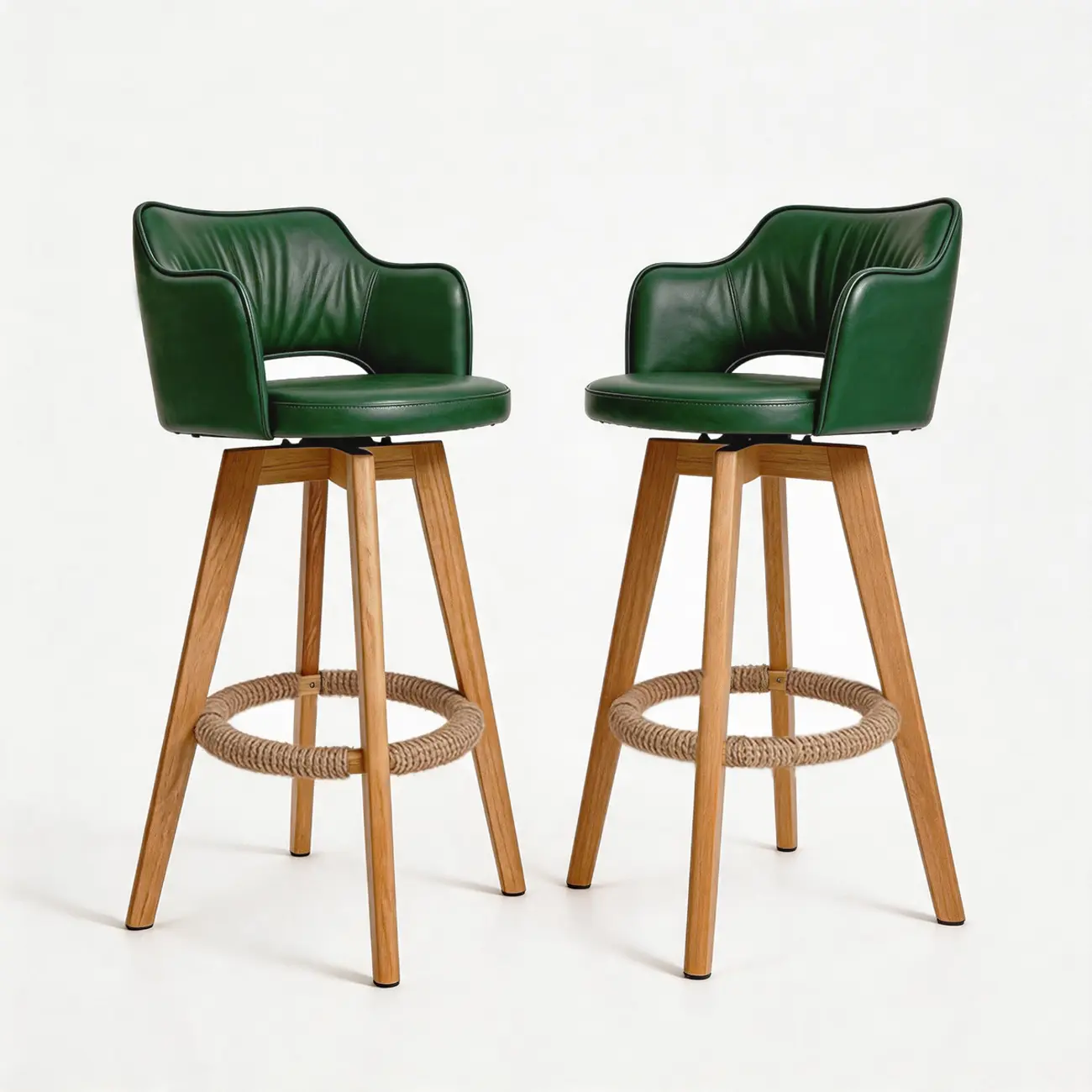 Set Of 2 Modern Swivel Faux Leather Counter Stools Solid Wood Frame Image - 9 | homeyfad
