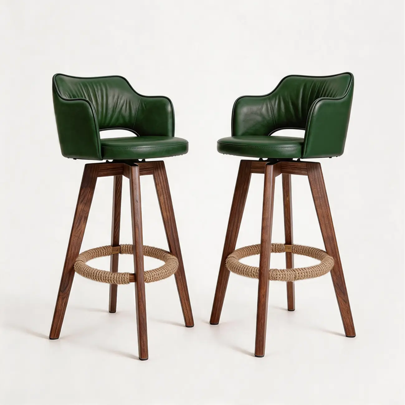 Set Of 2 Modern Swivel Faux Leather Counter Stools Solid Wood Frame Image - 10 | homeyfad