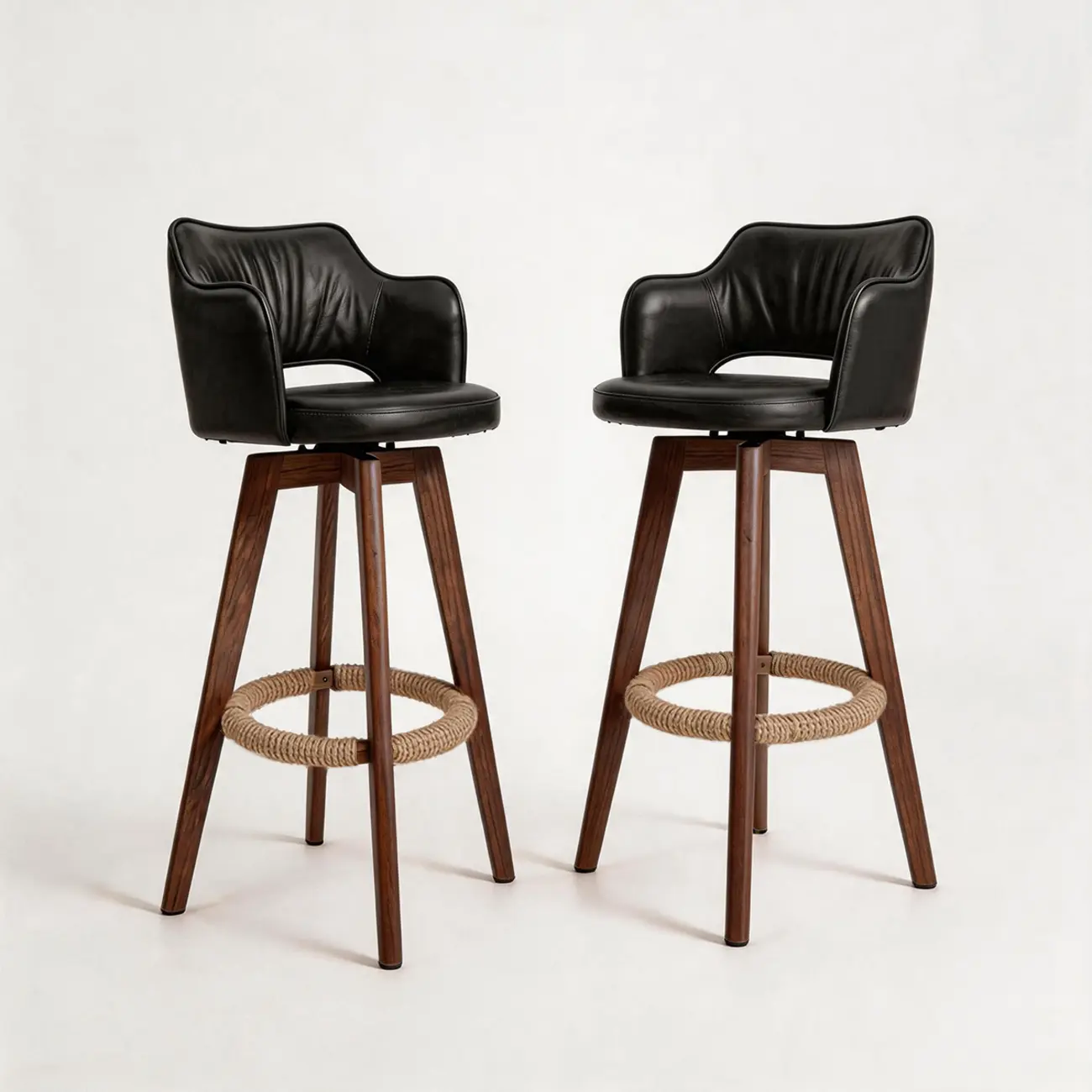 Set Of 2 Modern Swivel Faux Leather Counter Stools Solid Wood Frame Image - 11 | homeyfad