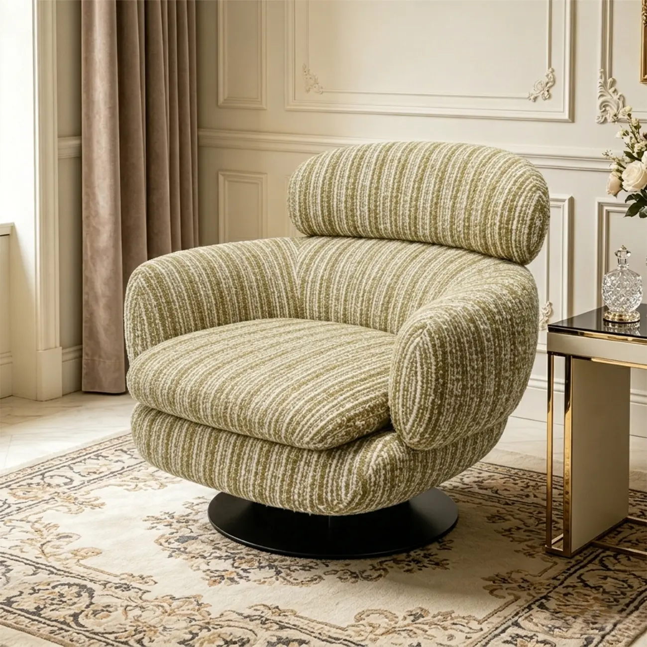 Modern Textured Upholstered 360° Swivel Accent Chair with Curved Back Image - 1 | homeyfad
