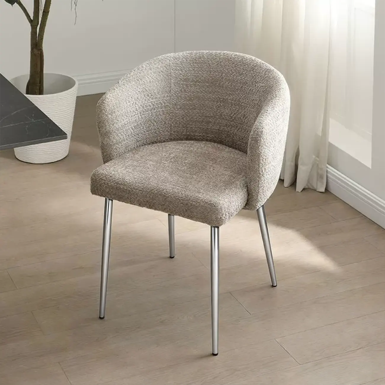 Modern Chenille Upholstered Curved Back Dining Chair Image - 5 | homeyfad