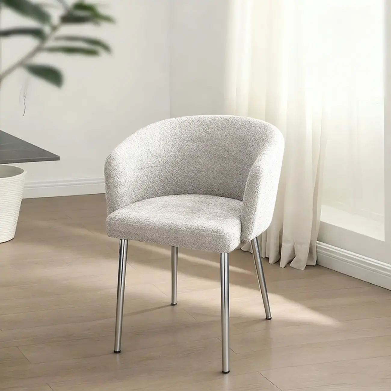 Modern Chenille Upholstered Curved Back Dining Chair Image - 7 | homeyfad
