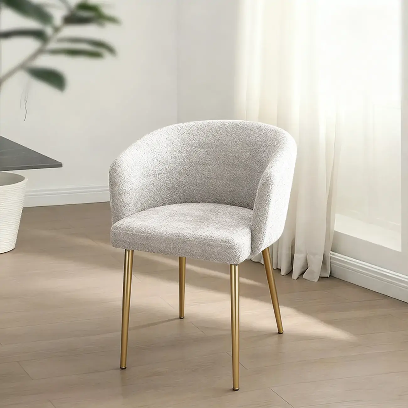 Modern Chenille Upholstered Curved Back Dining Chair Image - 8 | homeyfad