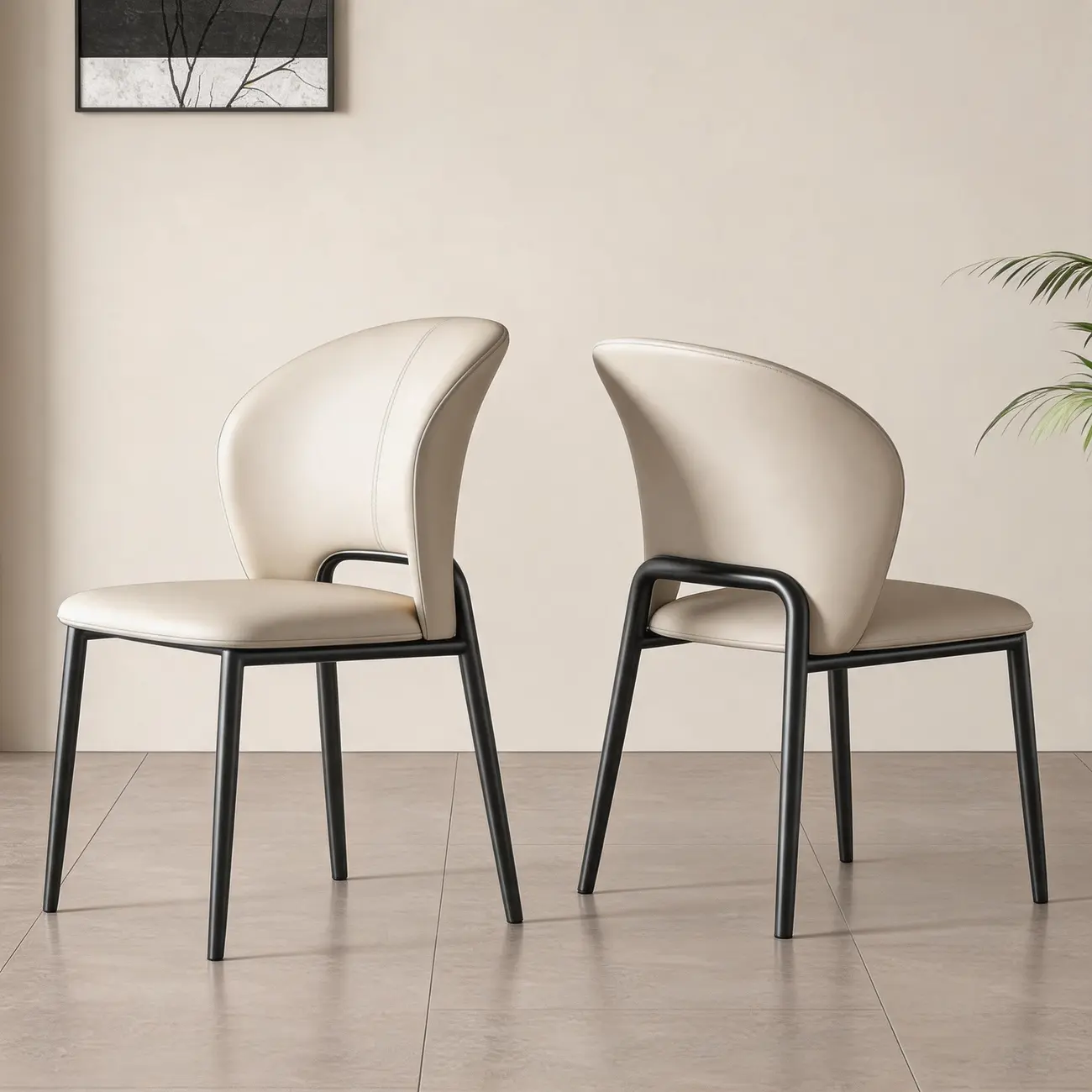 Modern Faux Leather Upholstered Curved Back Dining Chair Set Image - 1 | homeyfad