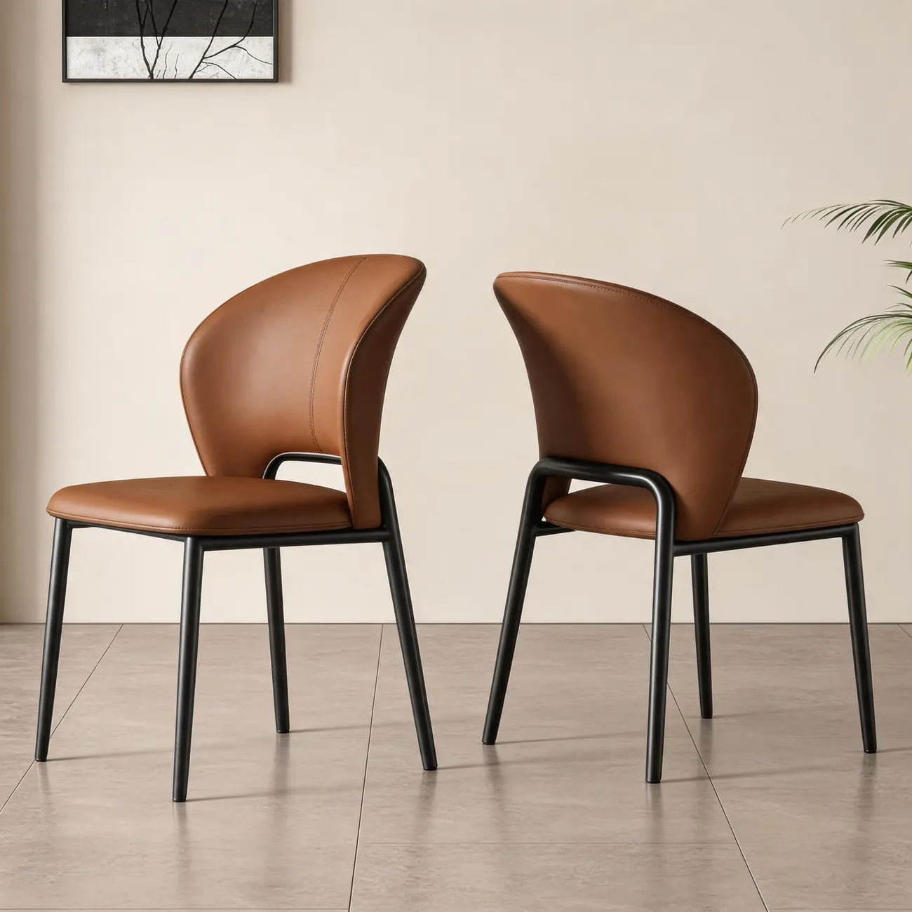Modern Faux Leather Upholstered Curved Back Dining Chair Set Image - 2 | homeyfad