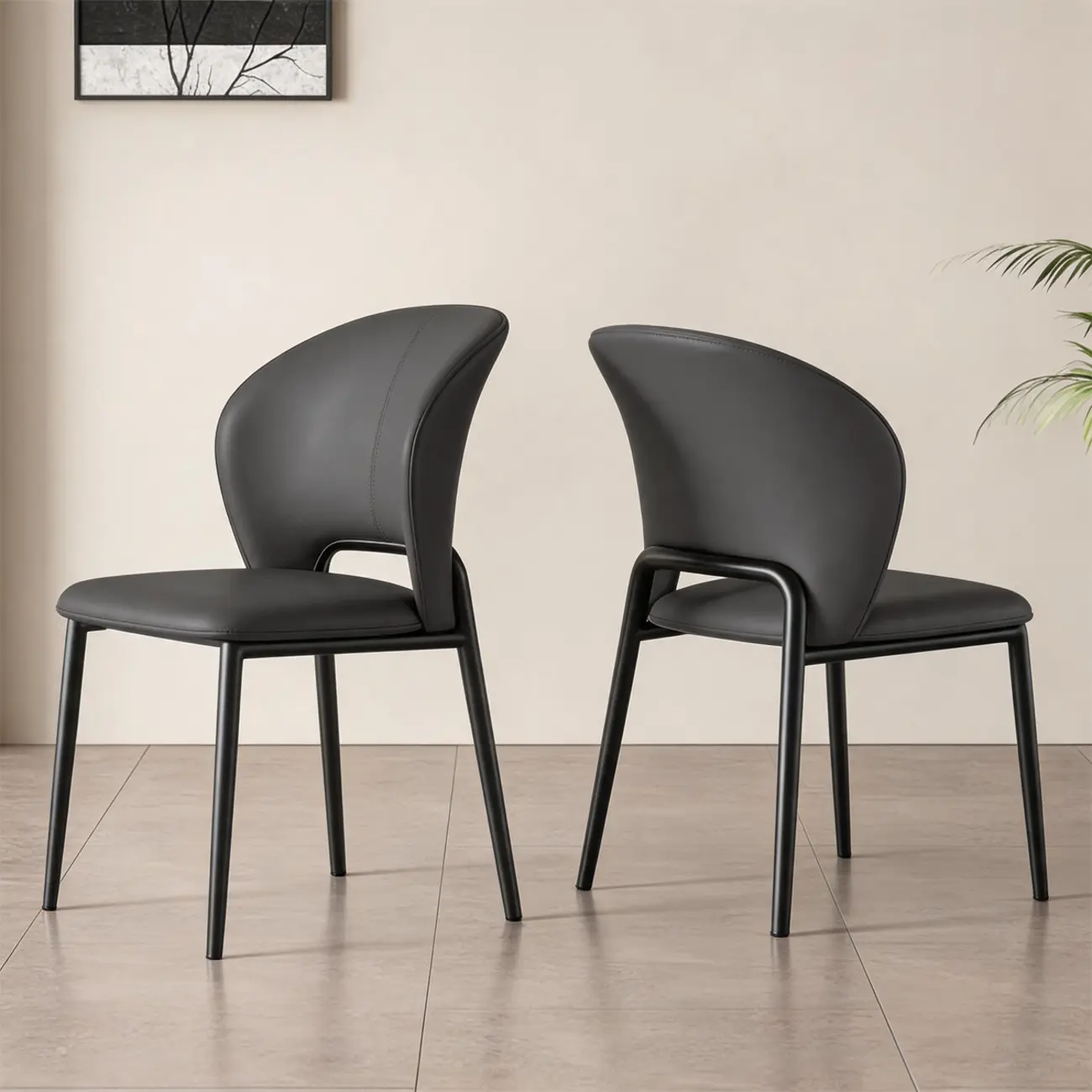 Modern Faux Leather Upholstered Curved Back Dining Chair Set Image - 3 | homeyfad