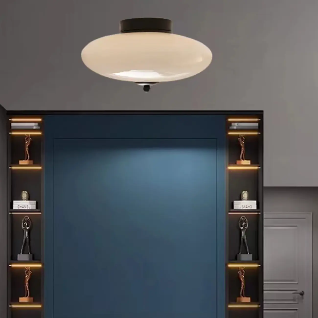 White Drum Glass Semi Flush Ceiling Light 3-Gear Dimming Image - 2 | homeyfad