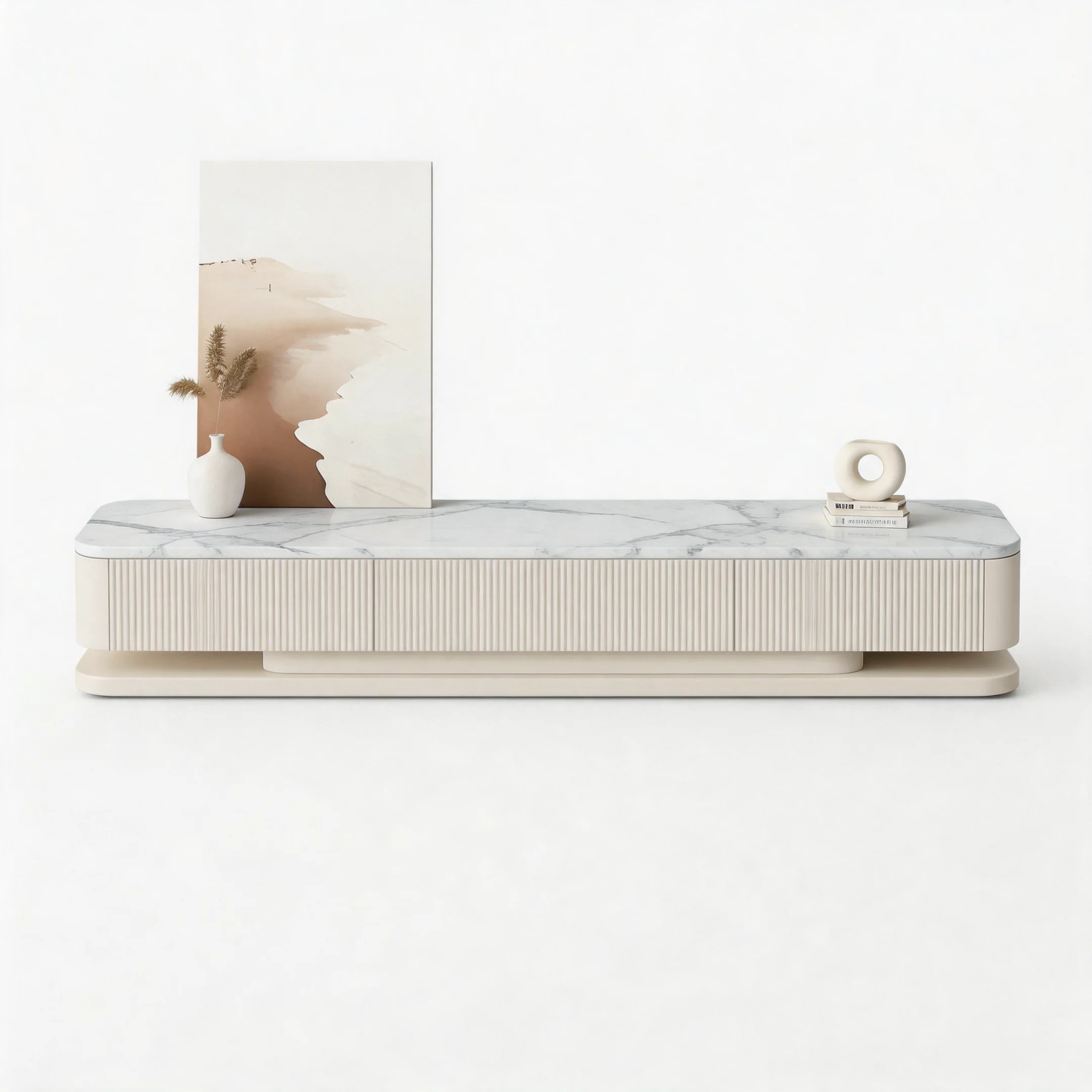79" White Modern Wood Long Fluted TV Stand with Drawers Image - 3 | homeyfad