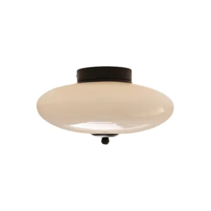 White Drum Glass Semi Flush Ceiling Light 3-Gear Dimming Image - 5