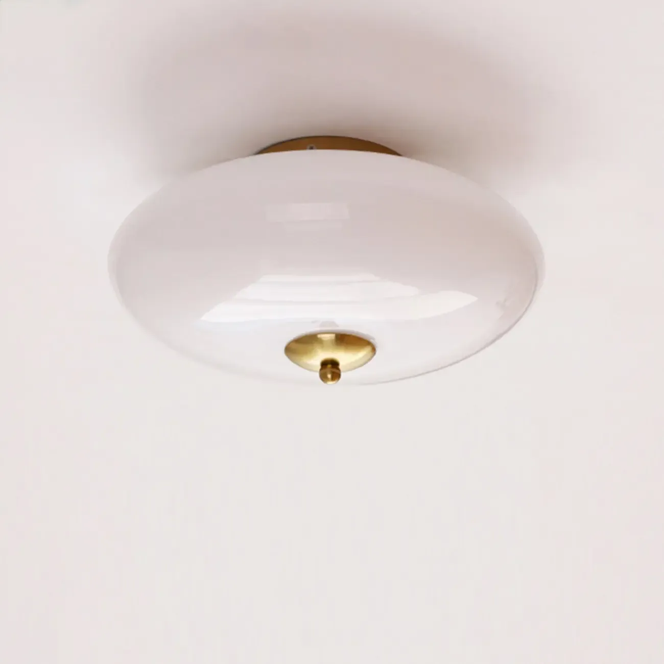 White Drum Glass Semi Flush Ceiling Light 3-Gear Dimming Image - 6