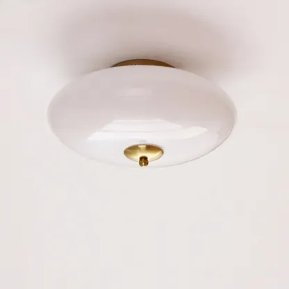 White Drum Glass Semi Flush Ceiling Light 3-Gear Dimming Image - 6