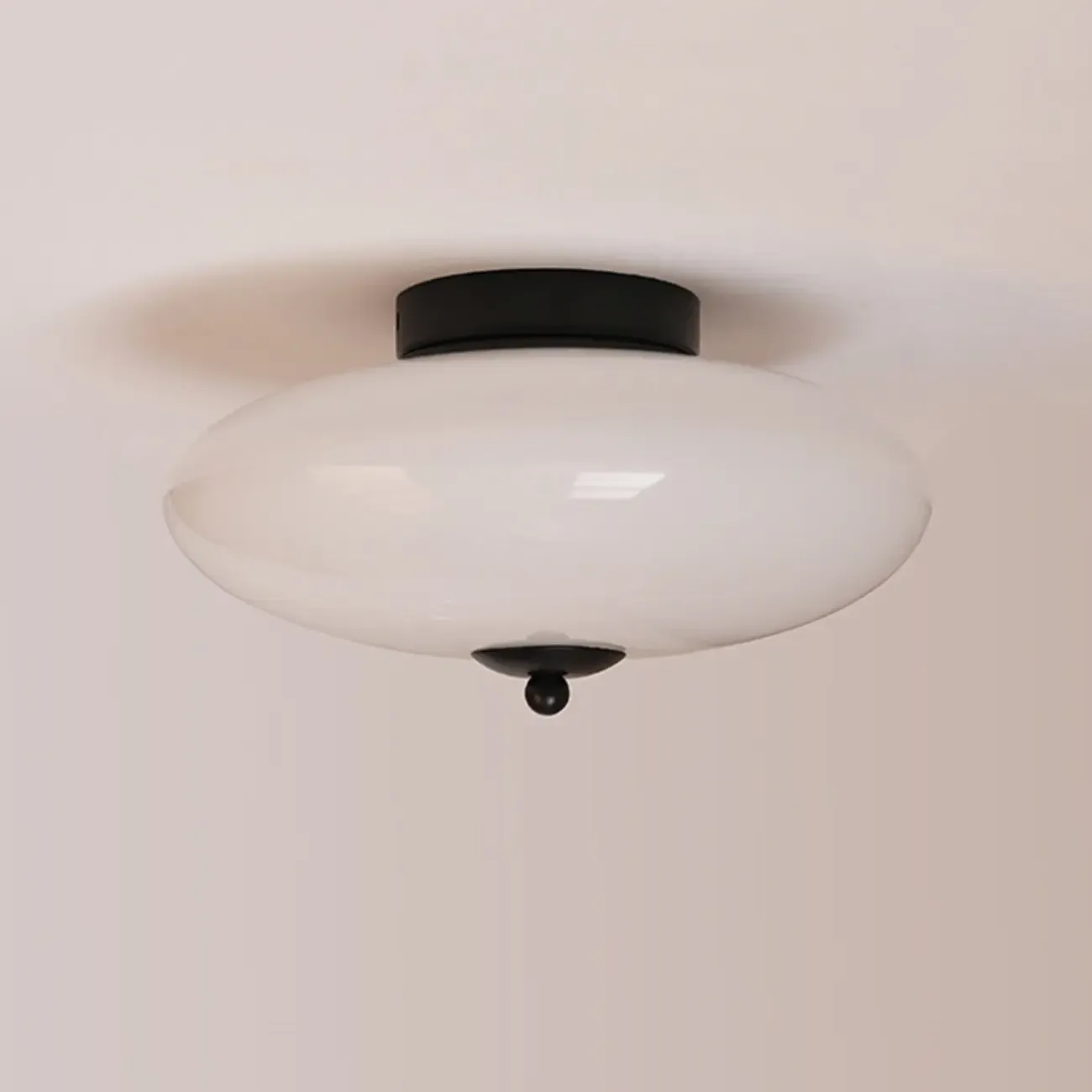 White Drum Glass Semi Flush Ceiling Light 3-Gear Dimming Image - 7