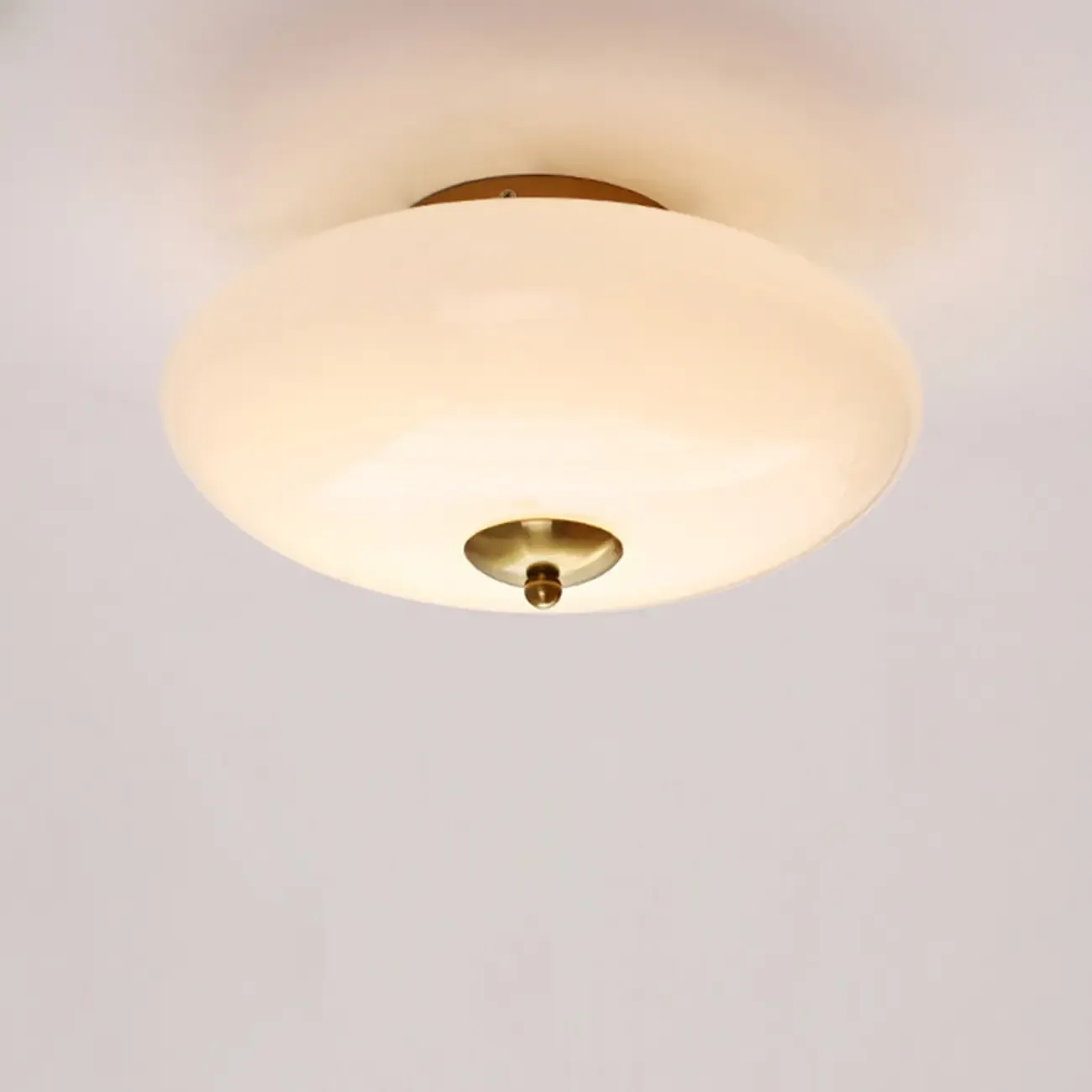 White Drum Glass Semi Flush Ceiling Light 3-Gear Dimming Image - 8