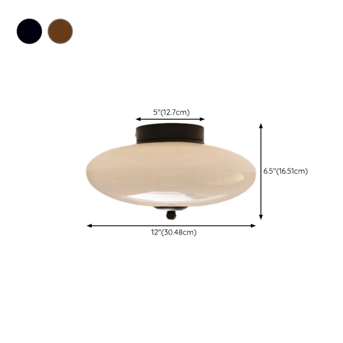 White Drum Glass Semi Flush Ceiling Light 3-Gear Dimming #size