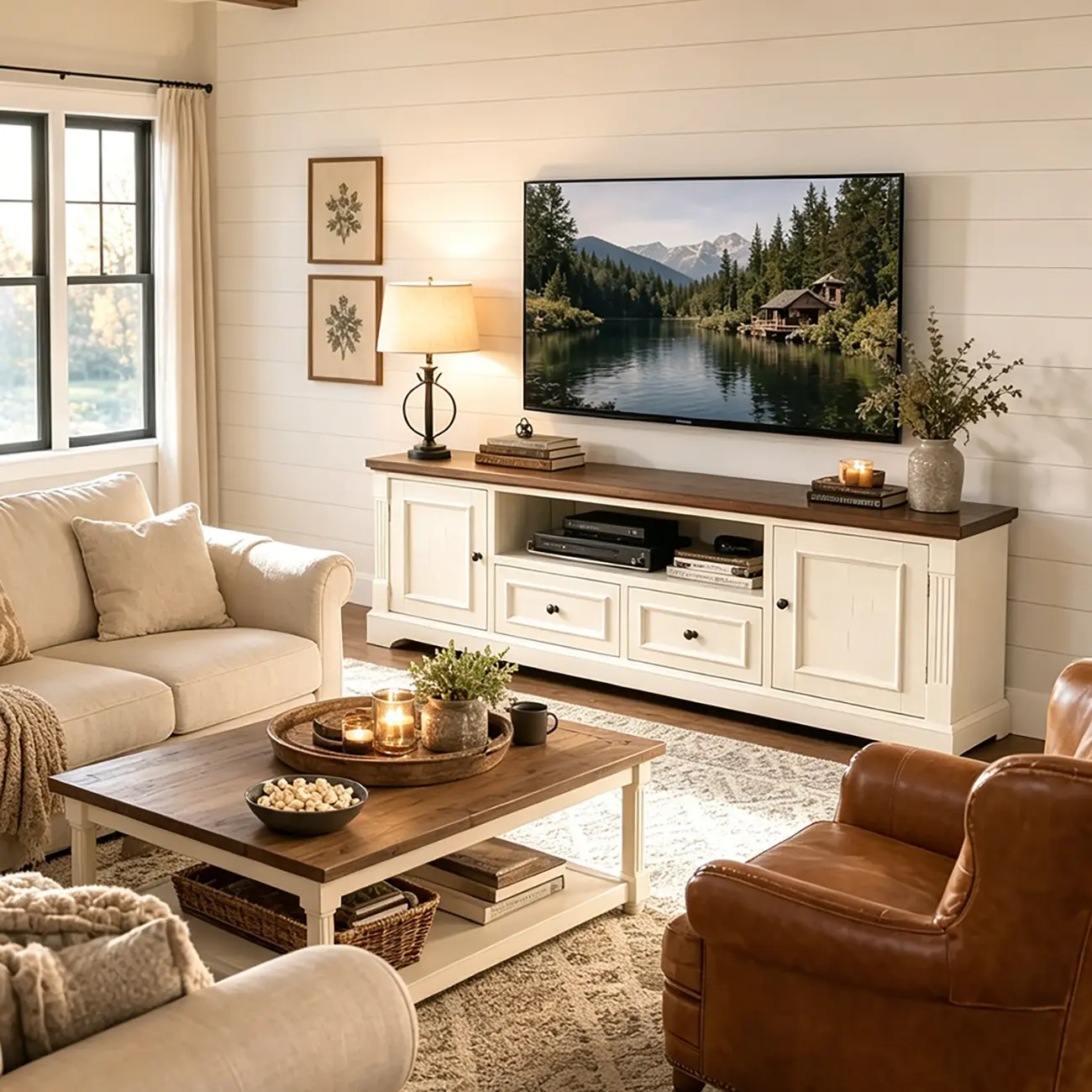 Two-tone Farmhouse Fully Assembled Tv Stand With Arched Plinth Base Image - 2 | homeyfad