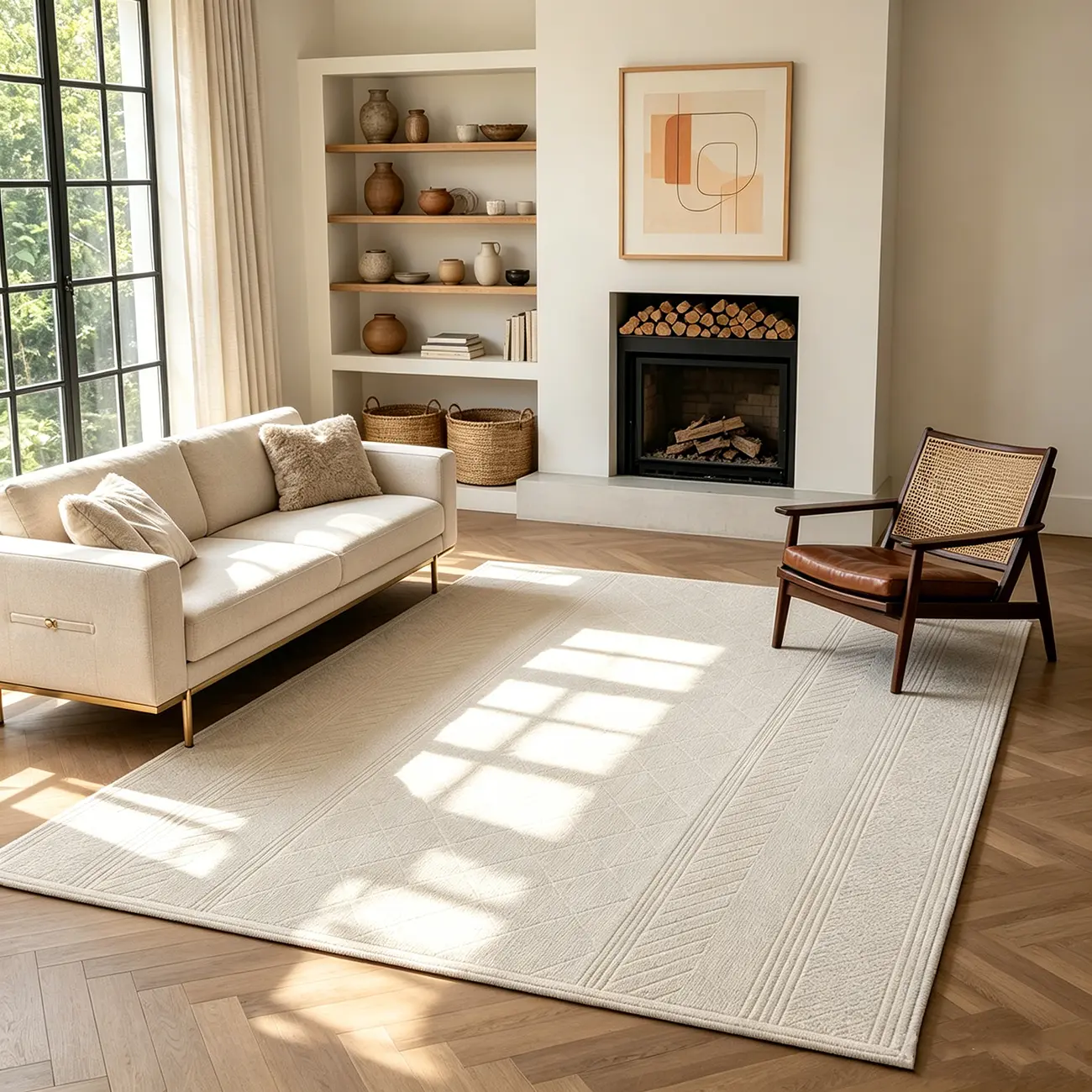 Minimalist Rectangle Skin-friendly Geometric Textured Area Rug Image - 1 | homeyfad