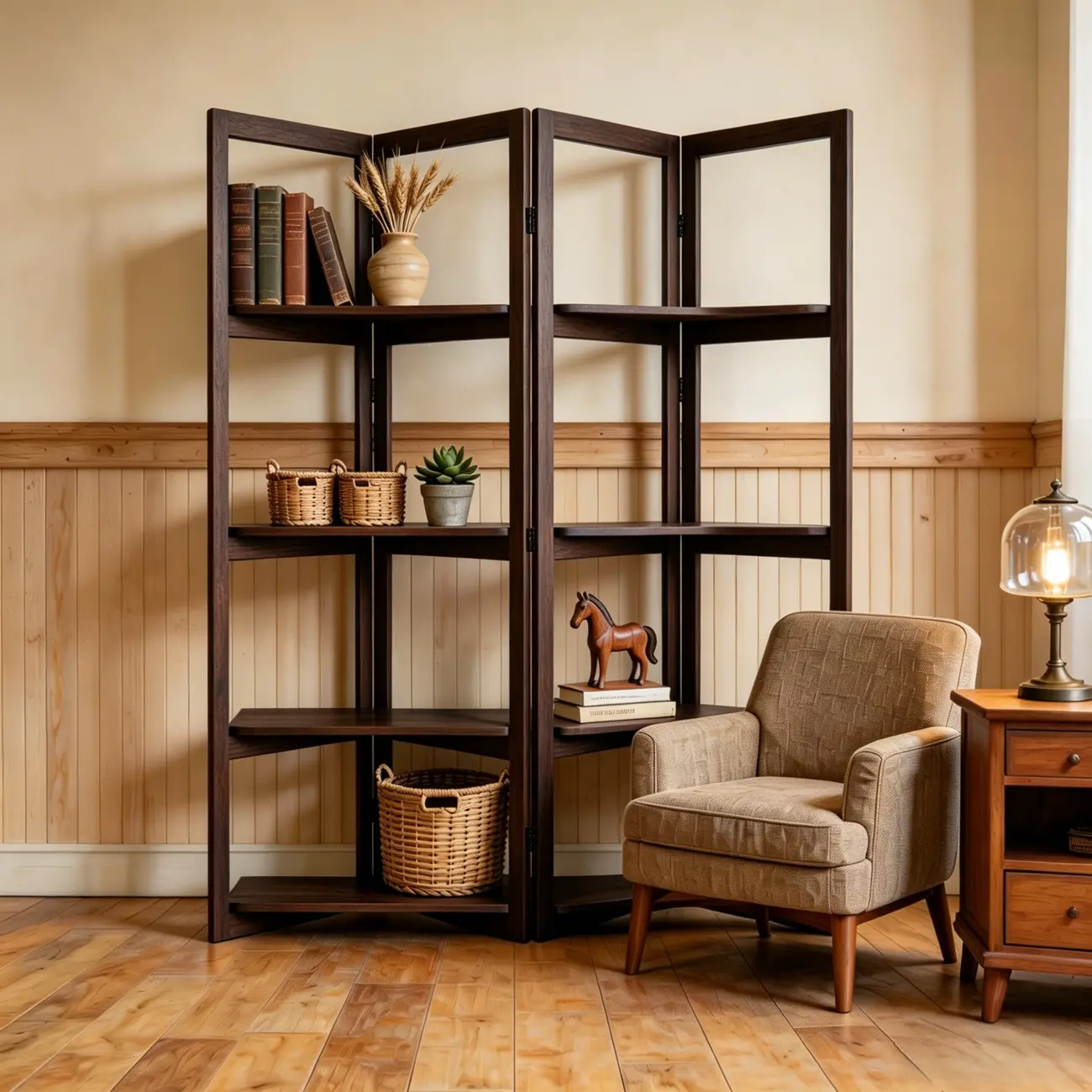 Solid Wood Folding Open Shelf Room Divider Bookcase Image - 6 | homeyfad
