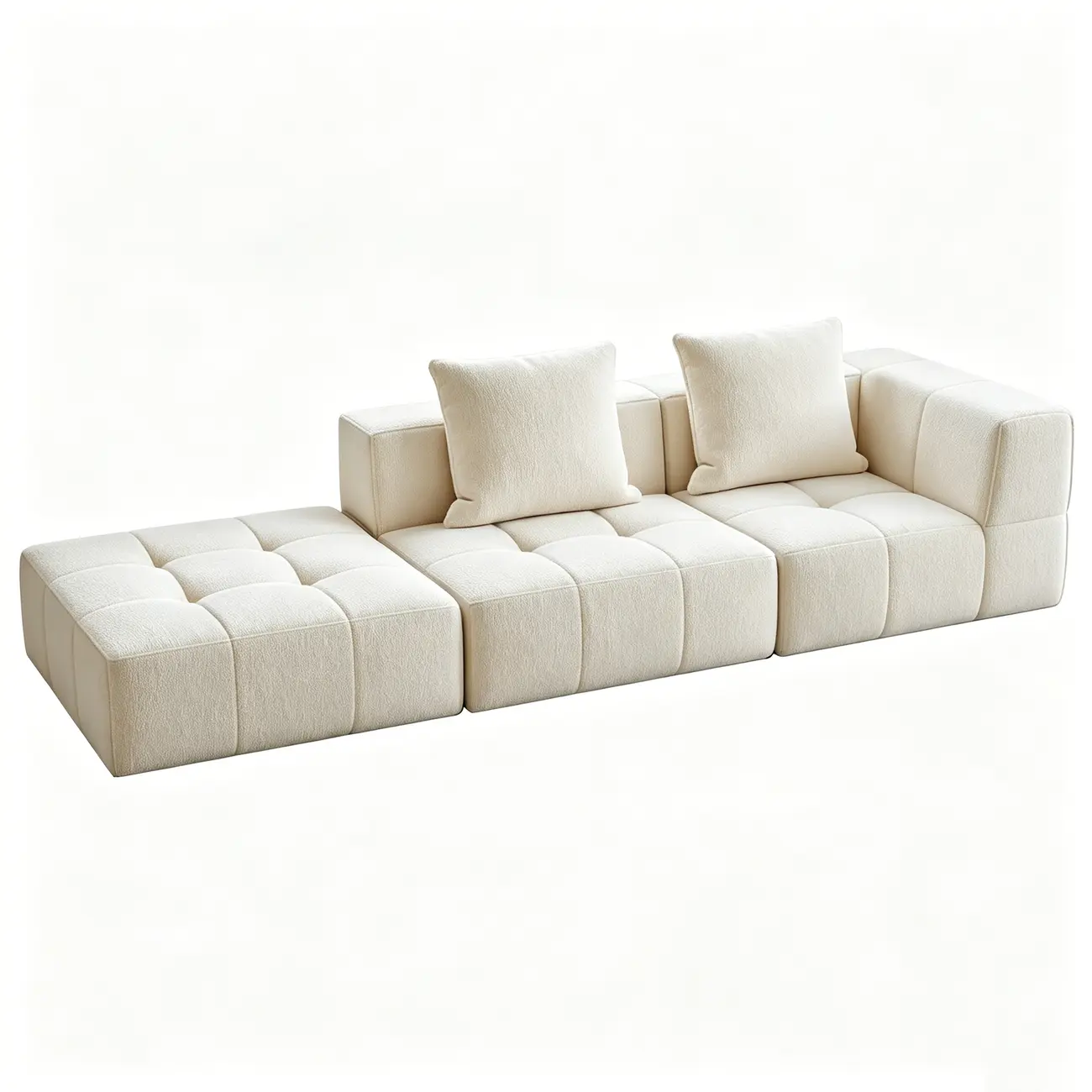 Cream White 107" Modern Living Room Sectional L-shaped Chenille Sofa Image - 14 | homeyfad