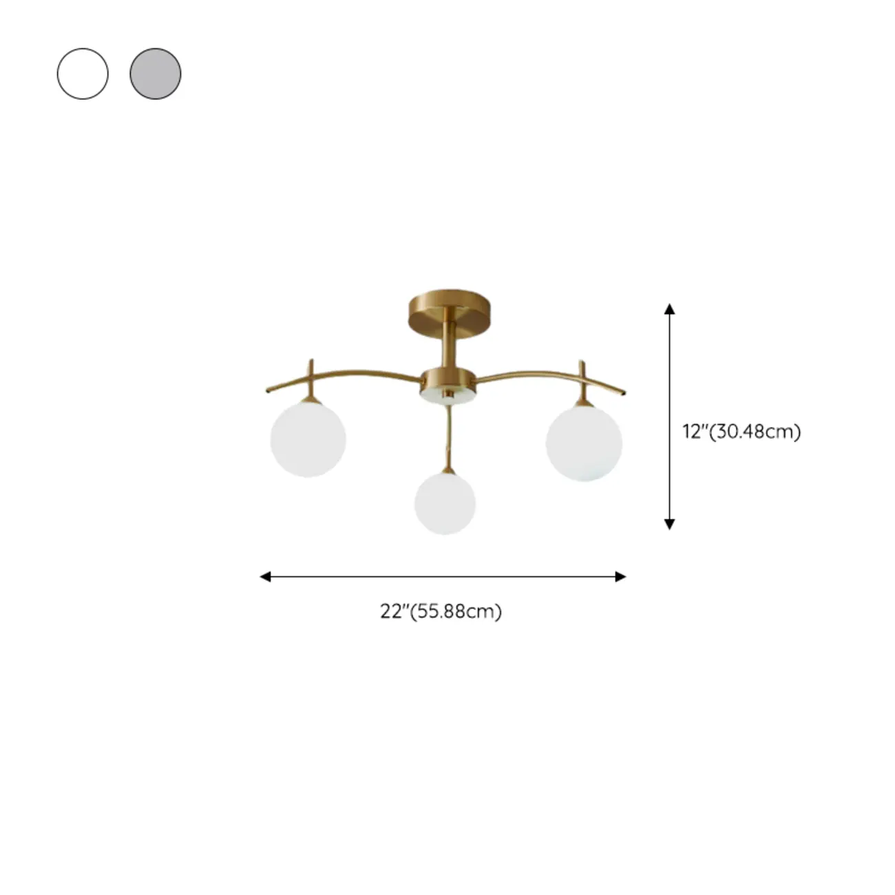 12" Height Glass Globe Gold Semi Flush Ceiling Light #size