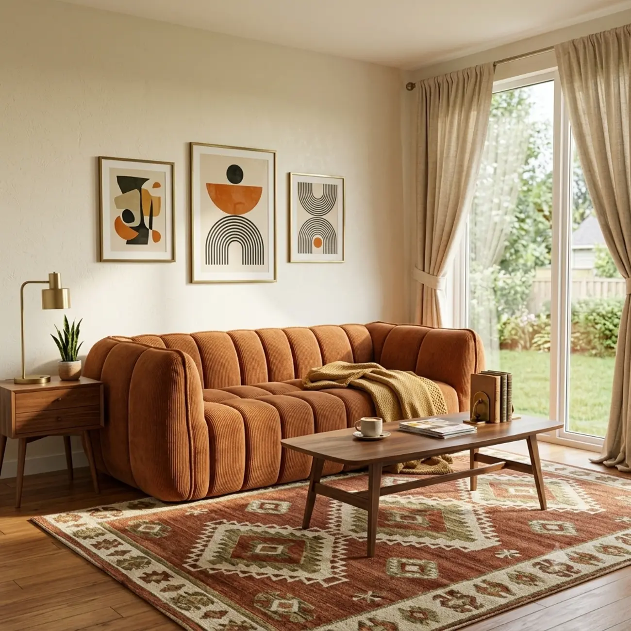 Vintage Brown Pumpkin-Shaped Deep Seat Sofa with Arms Image - 9 | homeyfad