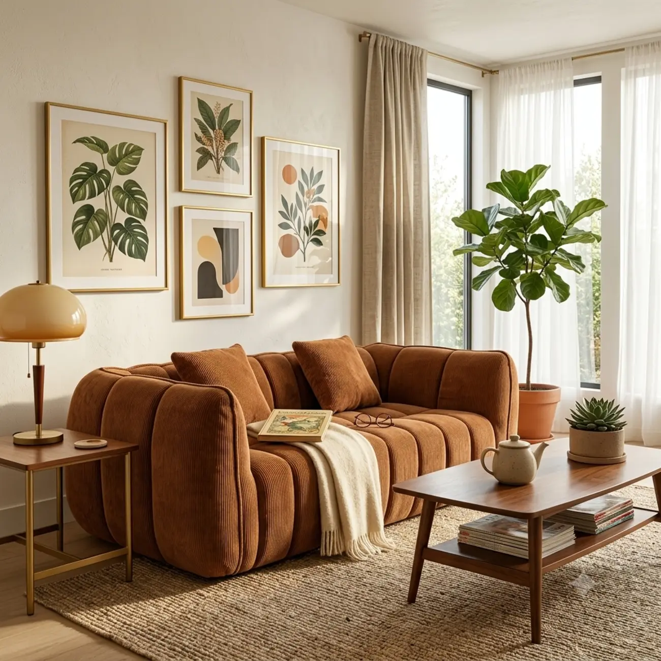 Vintage Brown Pumpkin-Shaped Deep Seat Sofa with Arms Image - 8 | homeyfad