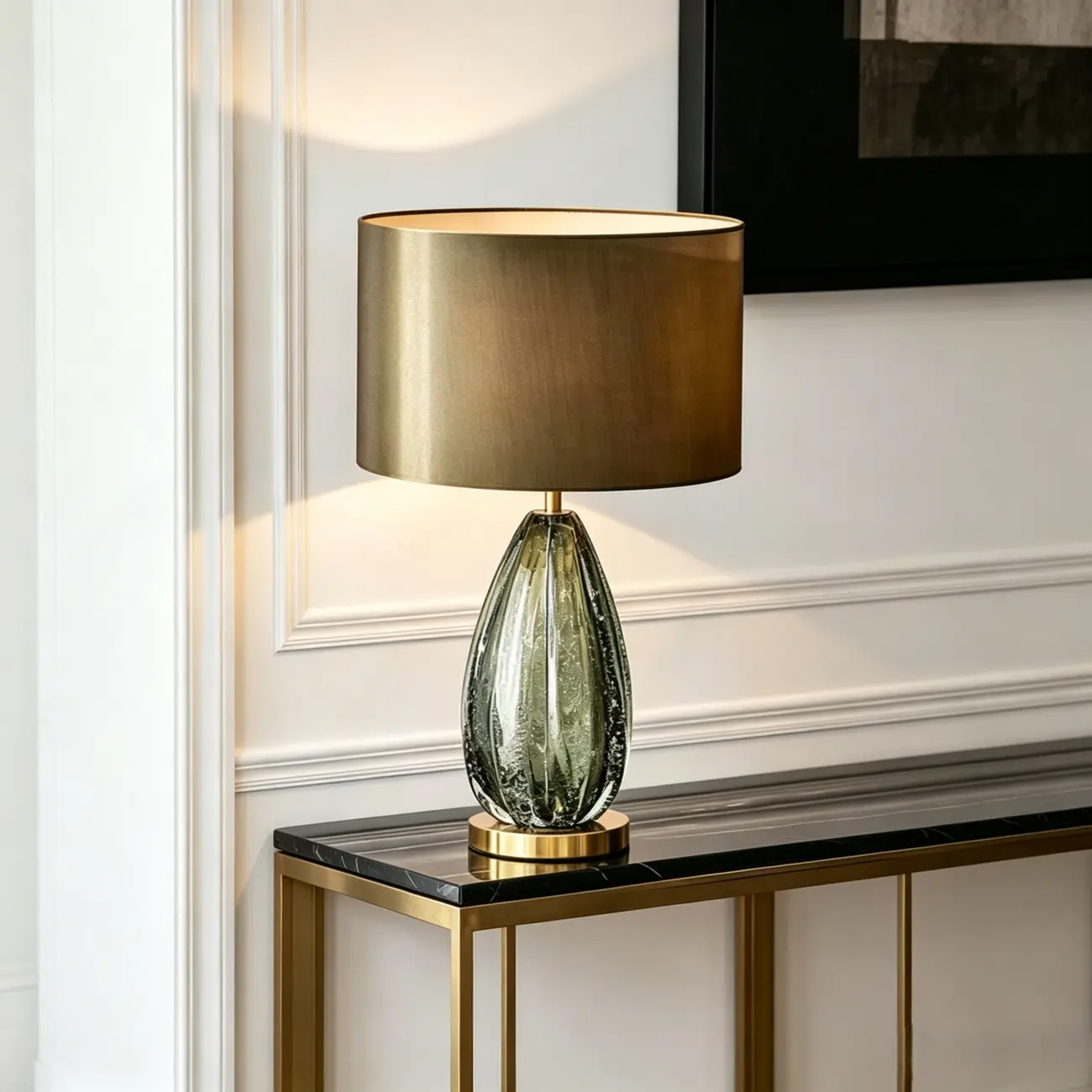 Modern Green Glass Table Lamp with Fabric Shape Image - 1 | homeyfad