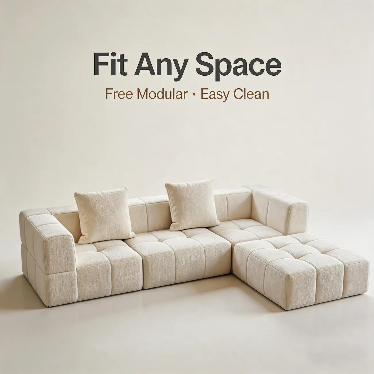 Cream White 107" Modern Living Room Sectional L-shaped Chenille Sofa Image - 8 | homeyfad