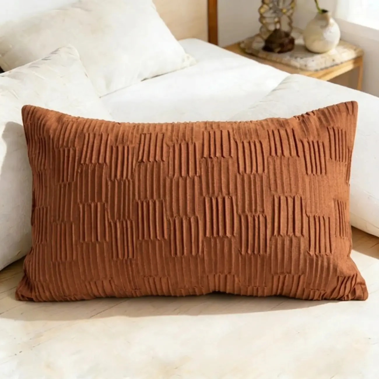 Elegant Velvet Lumbar Diamond Lattice Accent Pillows For Sofa Image - 10 | homeyfad