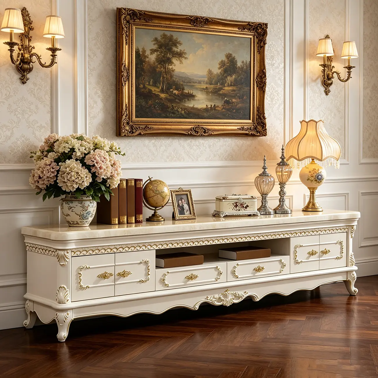 Glam Marble Top TV Stand with Drawers for Living Room Image - 1 | homeyfad