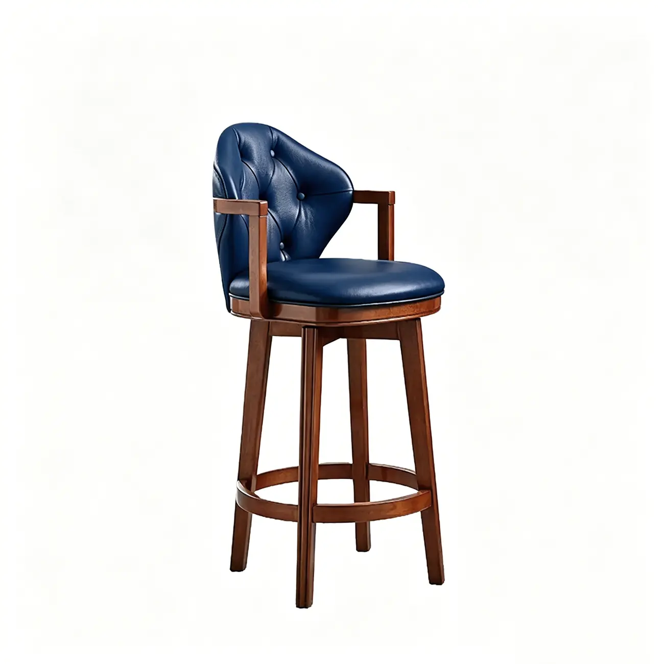 Genuine Leather Traditional Wingback Swivel Bar Stool Solid Wood Image - 30 | homeyfad