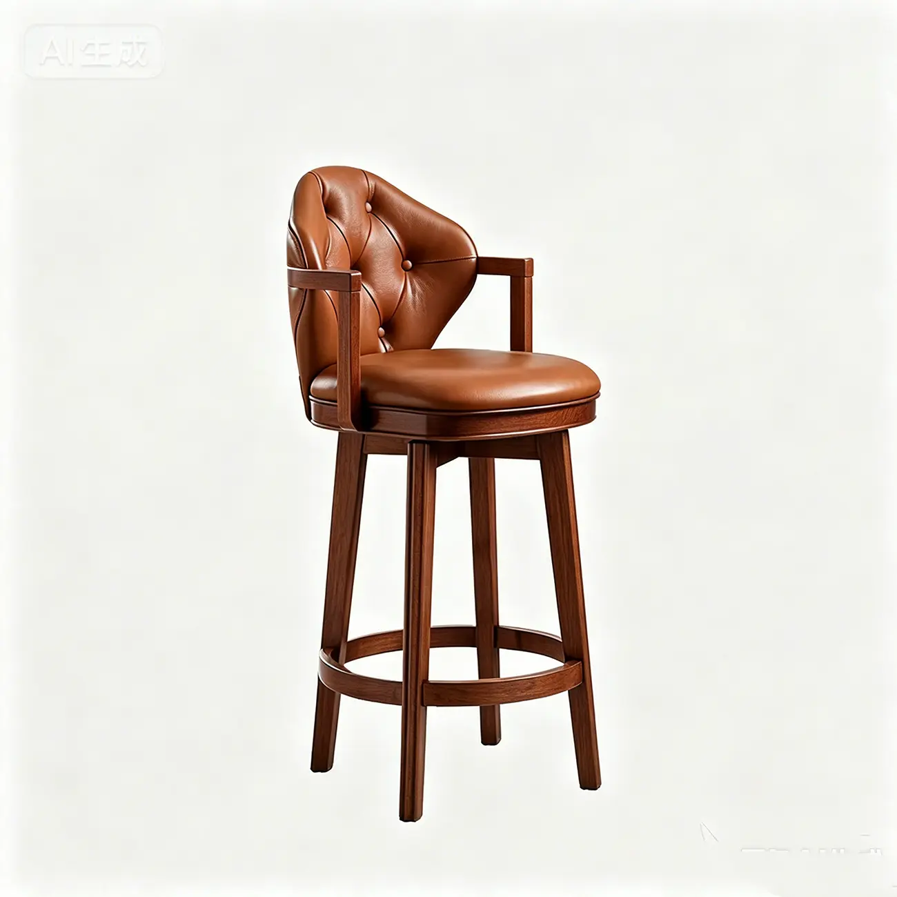 Genuine Leather Traditional Wingback Swivel Bar Stool Solid Wood Image - 31 | homeyfad