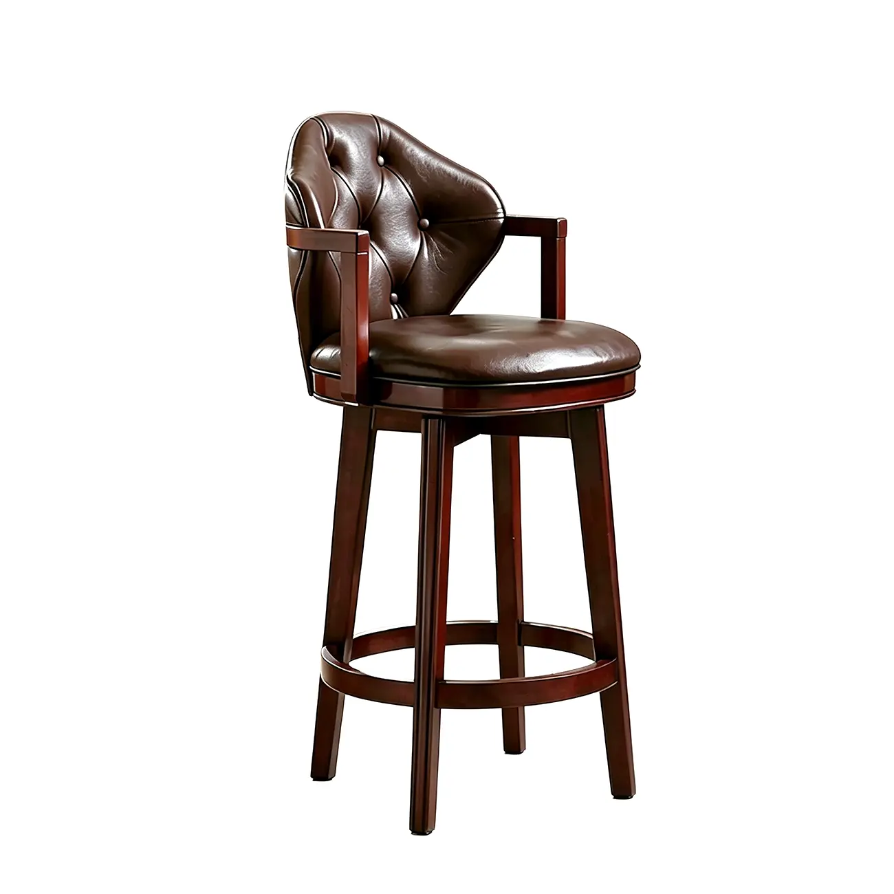 Genuine Leather Traditional Wingback Swivel Bar Stool Solid Wood Image - 32 | homeyfad