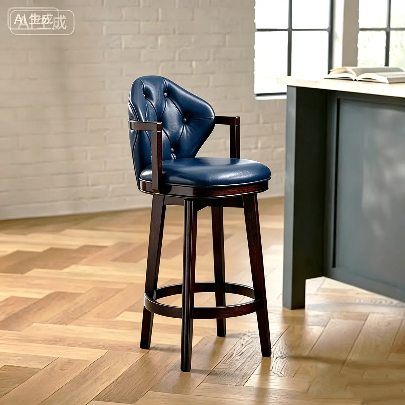 Genuine Leather Traditional Wingback Swivel Bar Stool Solid Wood Image - 16 | homeyfad