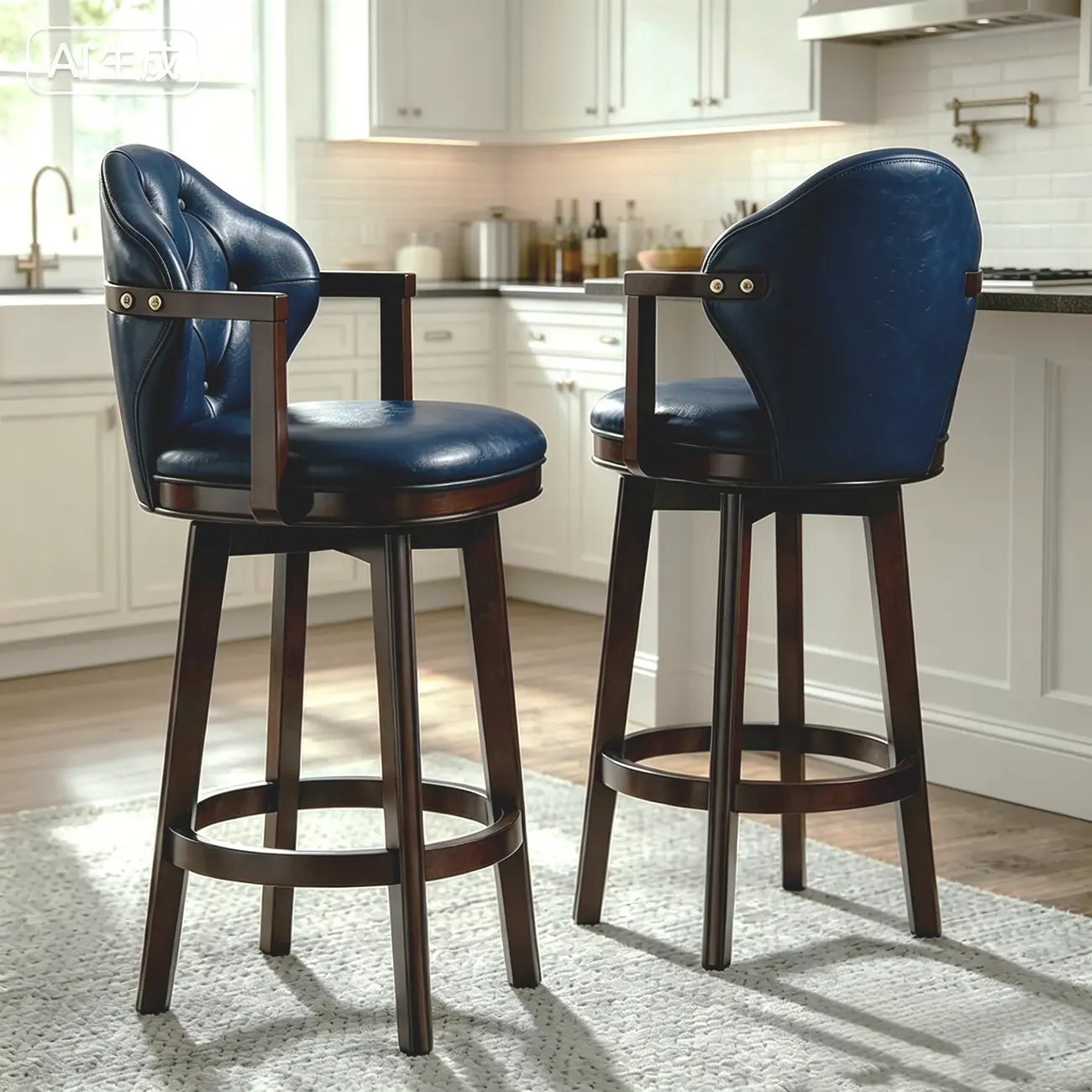 Genuine Leather Traditional Wingback Swivel Bar Stool Solid Wood Image - 5 | homeyfad