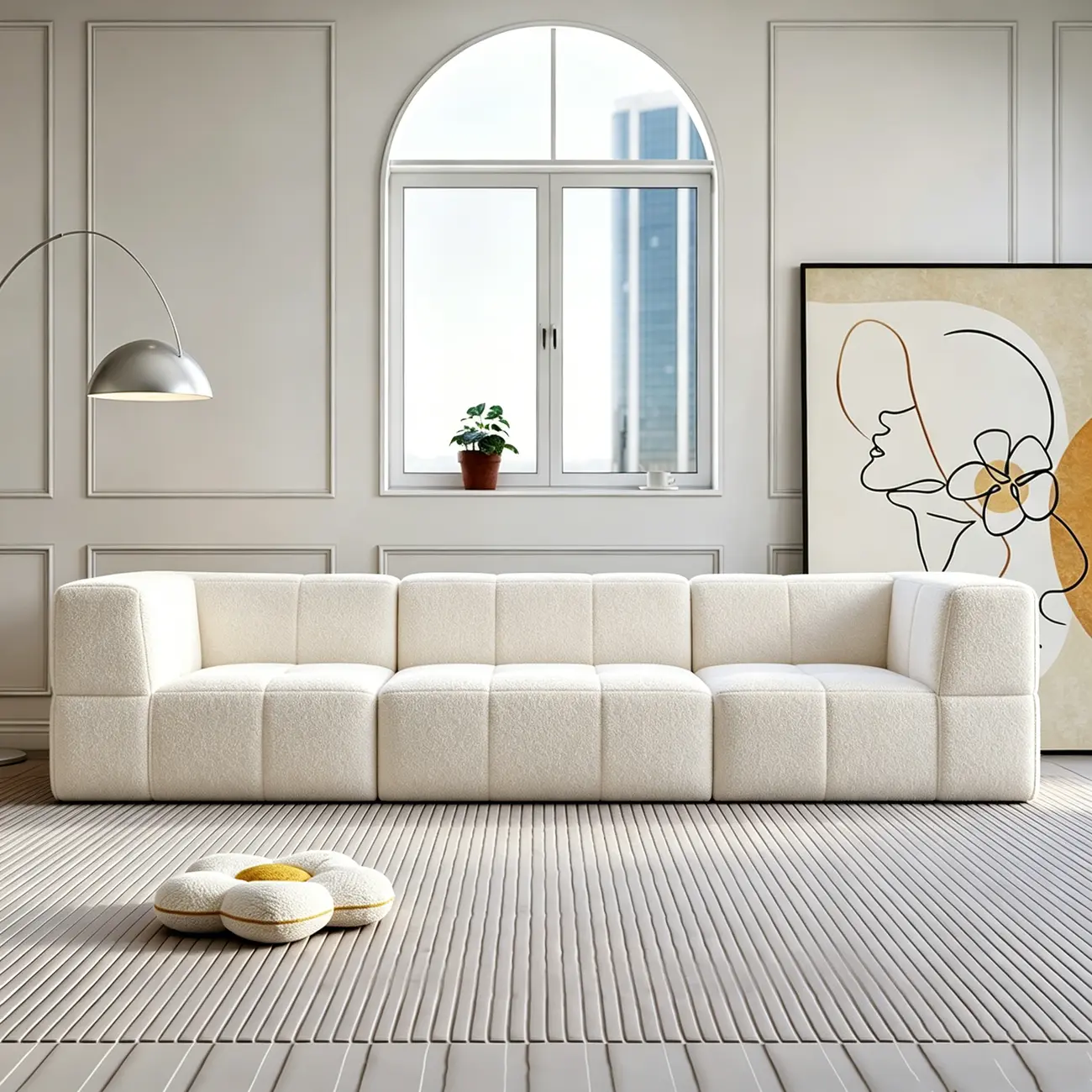 Cream White 107" Modern Living Room Sectional L-shaped Chenille Sofa Image - 3 | homeyfad