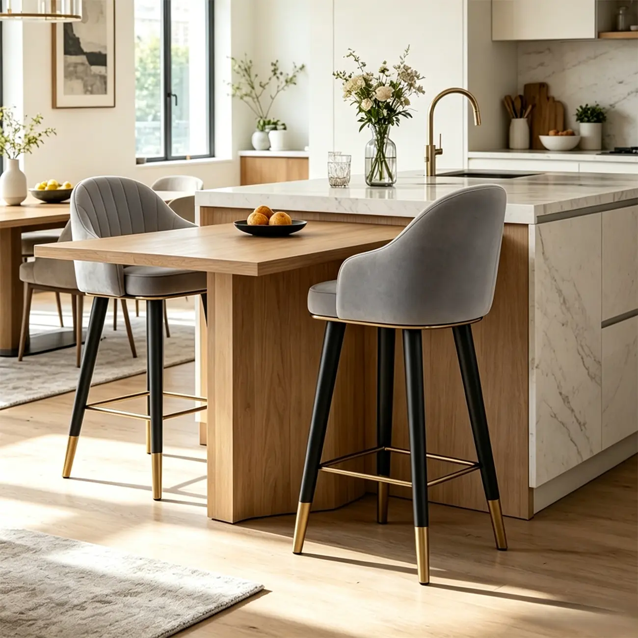 Glam Velvet Upholstered Counter Height Bar Stools Image - 4 | homeyfad