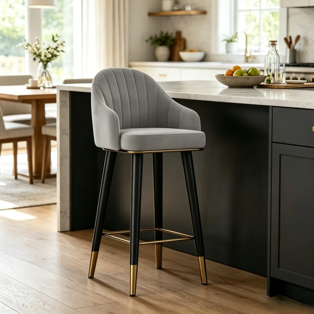 Glam Velvet Upholstered Counter Height Bar Stools Image - 3 | homeyfad